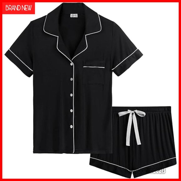 Bamboo Viscose Pajama Set Short Sleeve Button Down Top Shorts Sleepwear